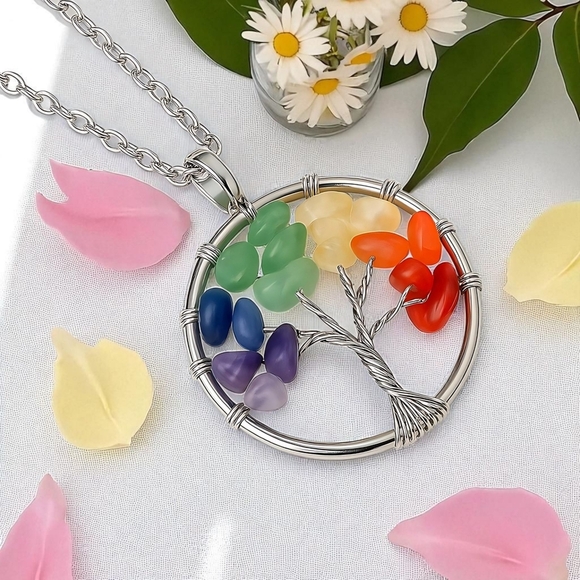 🆕️ Tree Of Life 🌳 Handmade Colorful Boho Chic Pendant With Natural Stones - Picture 5 of 13